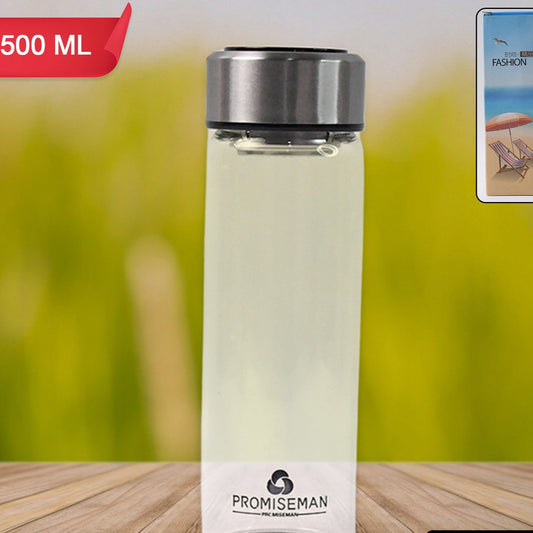Outdoor Sport Glass Water Bottle  With Steel Lid  500 Ml Approx) - Happy Price - Image 1