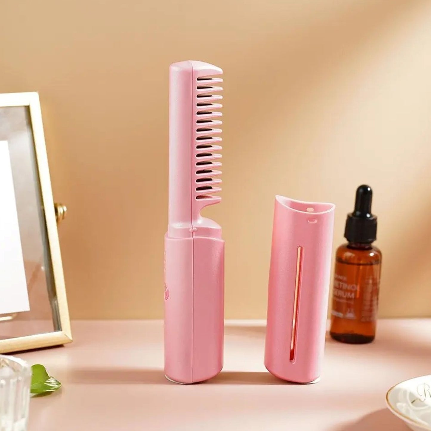 Rechargeable Mini Hair Straightener Travel Portable Usb Charging Cordless Hair Straightener Bursh Three Temperature Adjustments Flat Iron Comb (1 Pc) - Happy Price - Image 2