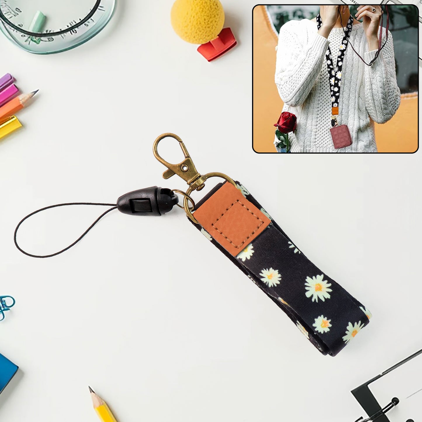 Floral Print Neck Lanyard Strap With Clip Hook  Mobile String (1 Pc) - Happy Price - Image 6