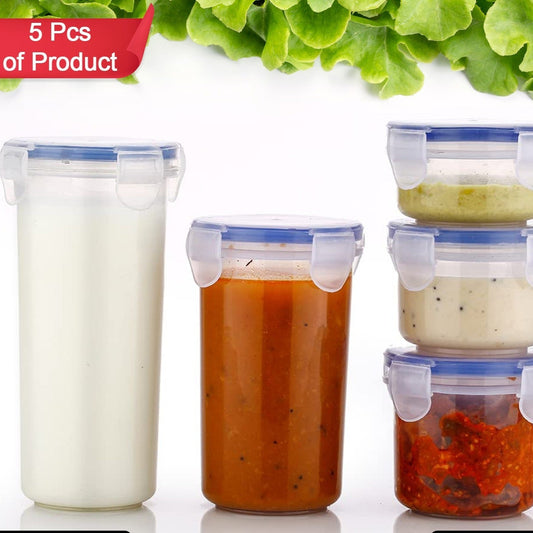 5830 Plastic Liquid Round Airtight Food Storage Container With Leak Proof Locking Lid Bpa Free Container For Kitchen 5 Pcs Set (Transparent  ( Approx Capacity 110 Ml160 Ml210 Ml400 Ml500 Ml) - Happy Price - Image 1