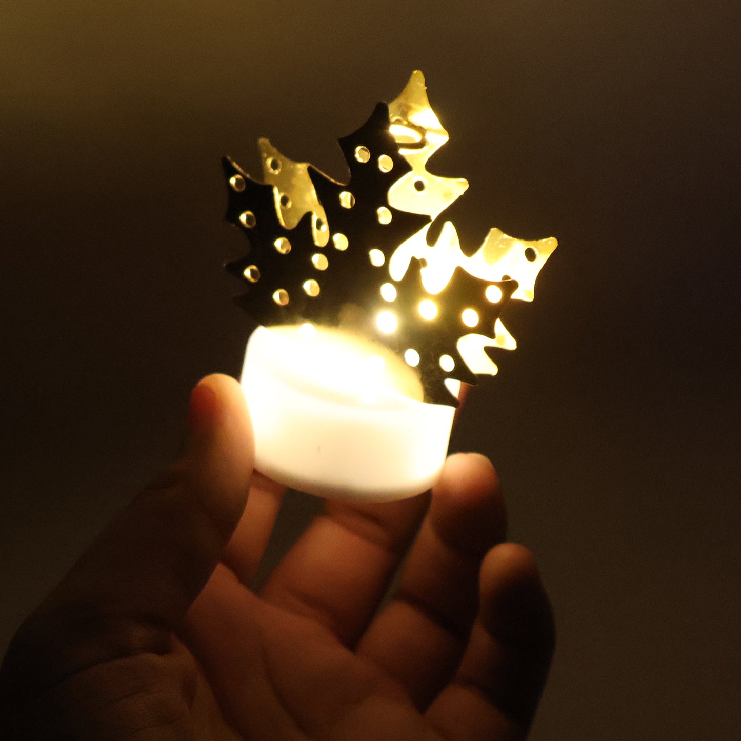 Decorative Led Gold Metal Leaf Diya Lamp (1 Pc) - Happy Price - Image 3