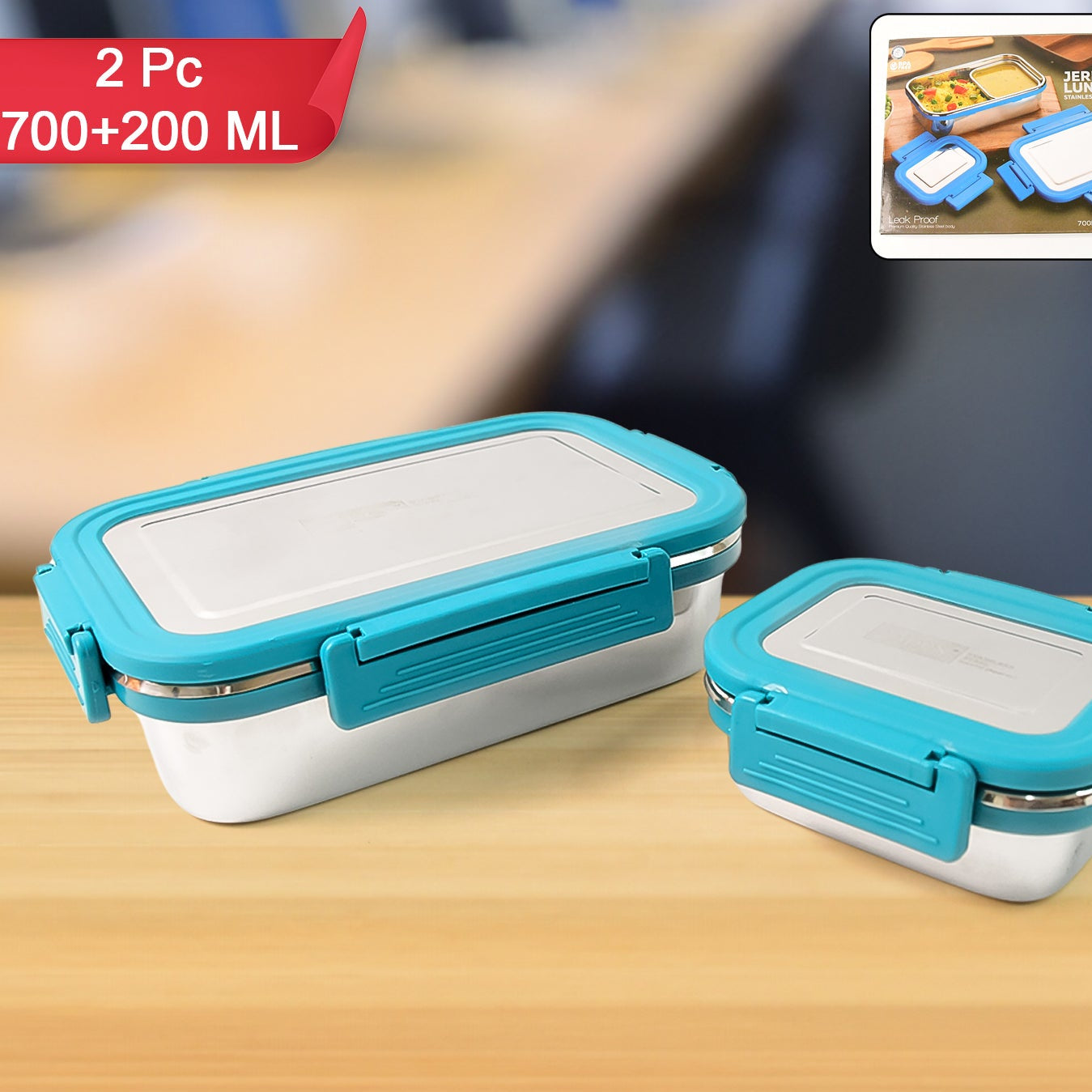 Apex Jerry Lunch Box Premium Stainless Steel Food Container (2 Pc  700+200 Ml Approx) - Happy Price - Image 1