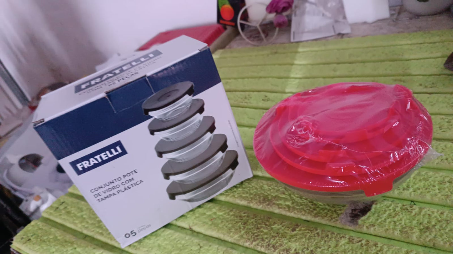Modern Glass Bowl Set Mixing  Storage Bowls With Red Lids (5 Pcs Set) - Happy Price - Image 7