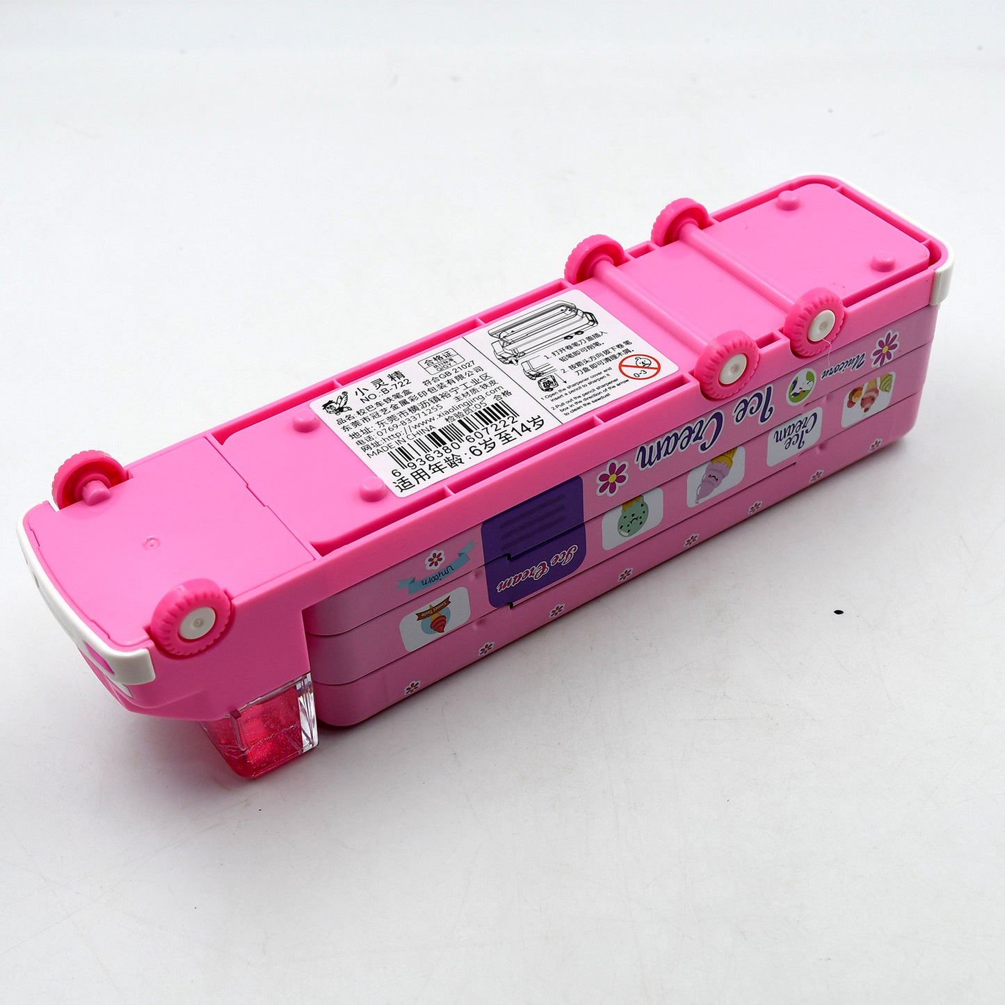 Double Decker Magic Ice Cream Truck Compass Multi Level Metal Truck Compass Pencil Case With Movable Wheels  Sharpener - Happy Price - Image 5