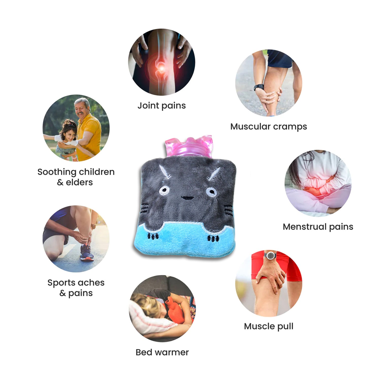 Grey Cat Print Small Hot Water Bag With Cover For Pain Relief Neck Shoulder Pain And Hand Feet Warmer Menstrual Cramps. - Happy Price - Image 5