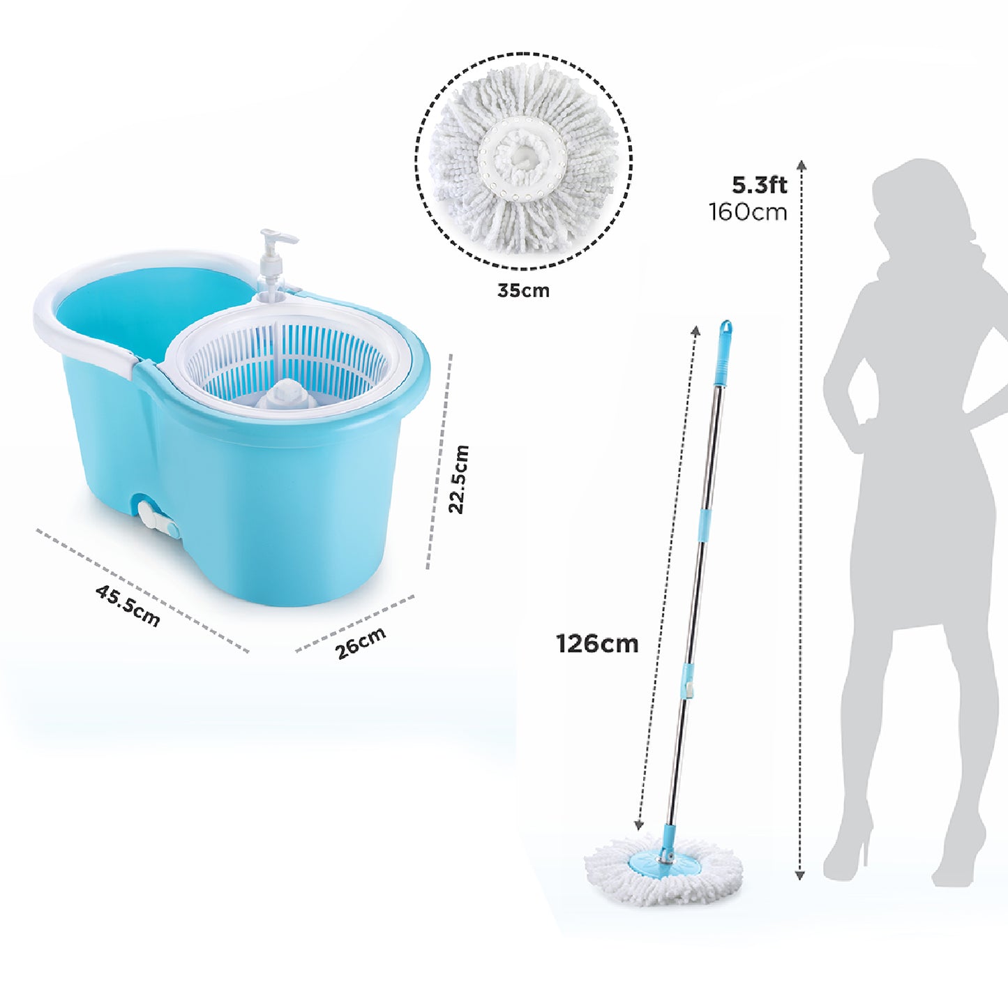 Plastic Spinner Bucket Mop 360 Degree Self Spin Wringing With 2 Absorbers For Home And Office Floor Cleaning Mops Set - Happy Price - Image 4