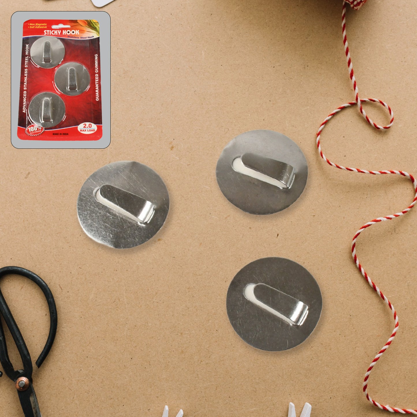 Self- Adhesive Hooks Heavy Duty Wall Hooks Hangers Stainless Steel Waterproof Sticky Hooks For Hanging Robe Coat Towel Kitchen Bathroom And. - Happy Price - Image 3