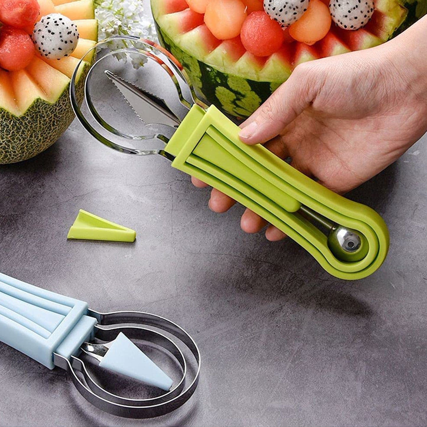 4 In 1 Stainless Steel Melon Baller Seed Remover Sorbet Dessert Ball Spoon Fruit Digging Spoon Double Sided Fruit Scooper Watermelon Baller Scoop - Happy Price - Image 3