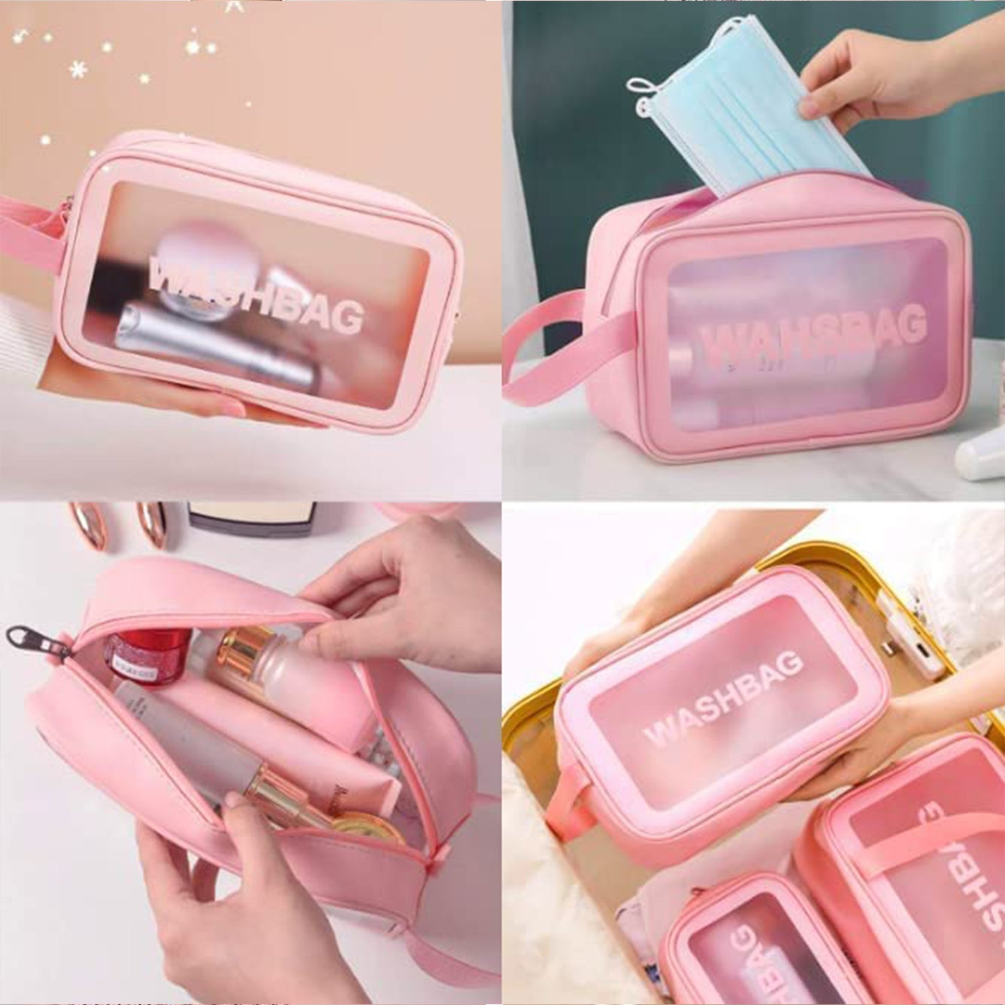 3-Piece Cosmetic Pouch Set for Home & Travel - Small, Medium, Large Wash Bags