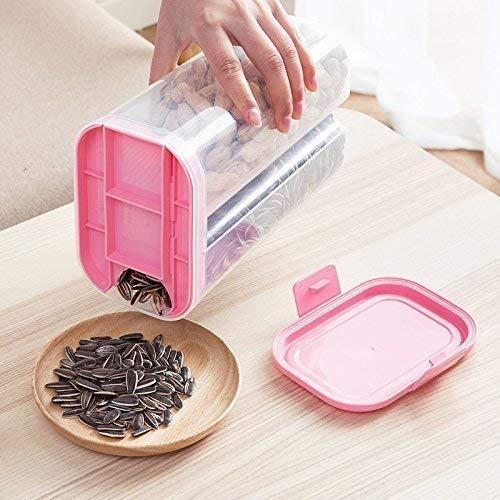 Plastic 2 Sections Air Tight Transparent Food Grain Cereal Storage Container (2 Ltr) - Happy Price - Image 1