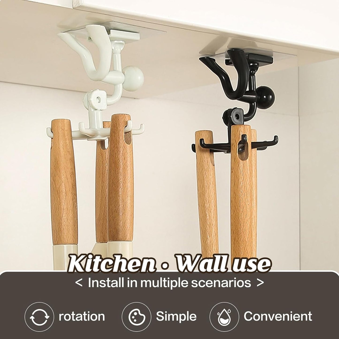 360 Degree Rotating Figure 6 Claw Kitchen Utensils Holder Hook Organizerkitchen Rack Non-punching And Trace Sticky Hook For Bathroom Door Wall White (1 Pc ) - Happy Price - Image 6