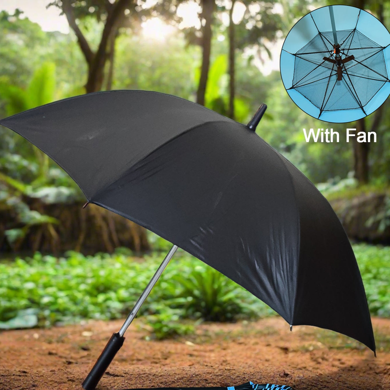 Sun Umbrella With Inside Fan  Power Bank Umbrellas For Summer (1 Pc) - Happy Price - Image 1