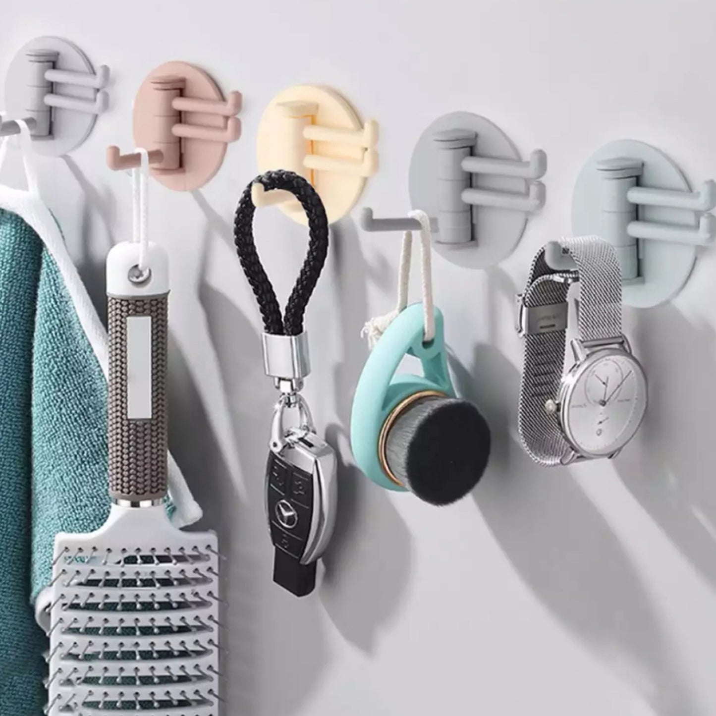 Sticky Hook Household Strong Punch-free Hook 180foldable Multi-function Rotatable Hook With 3 Hooks Suitable For Bathroom Kitchen Office (1 Pc) - Happy Price - Image 2