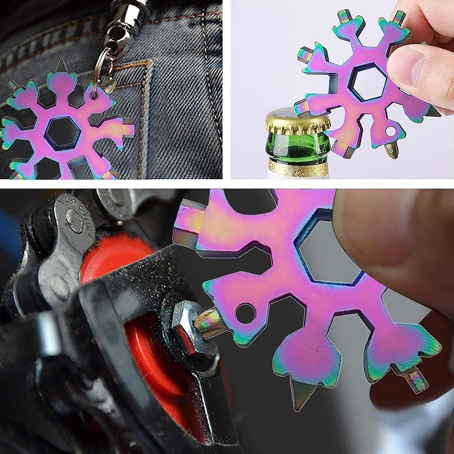 Durable  Portable 18 In 1 Snowflake Multi-tool Snowflake Bottle Opener Flat Phillips Screwdriver Kit Wrench - Happy Price - Image 4