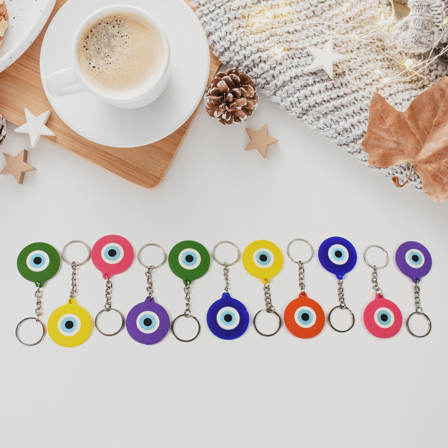 Evil Eye Rubber  Silicone Keychain (12 Pcs Set  Mix Color) - Happy Price - Image 3