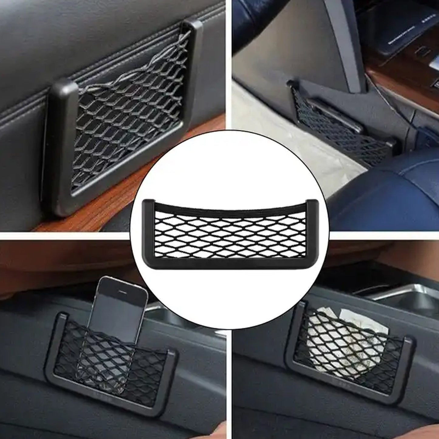 Car Storage Organize Car String Bag Car Seat Side Storage Net Bag Mesh Pocket Organizer Stick-on For Purse Bag Phone - Happy Price - Image 3