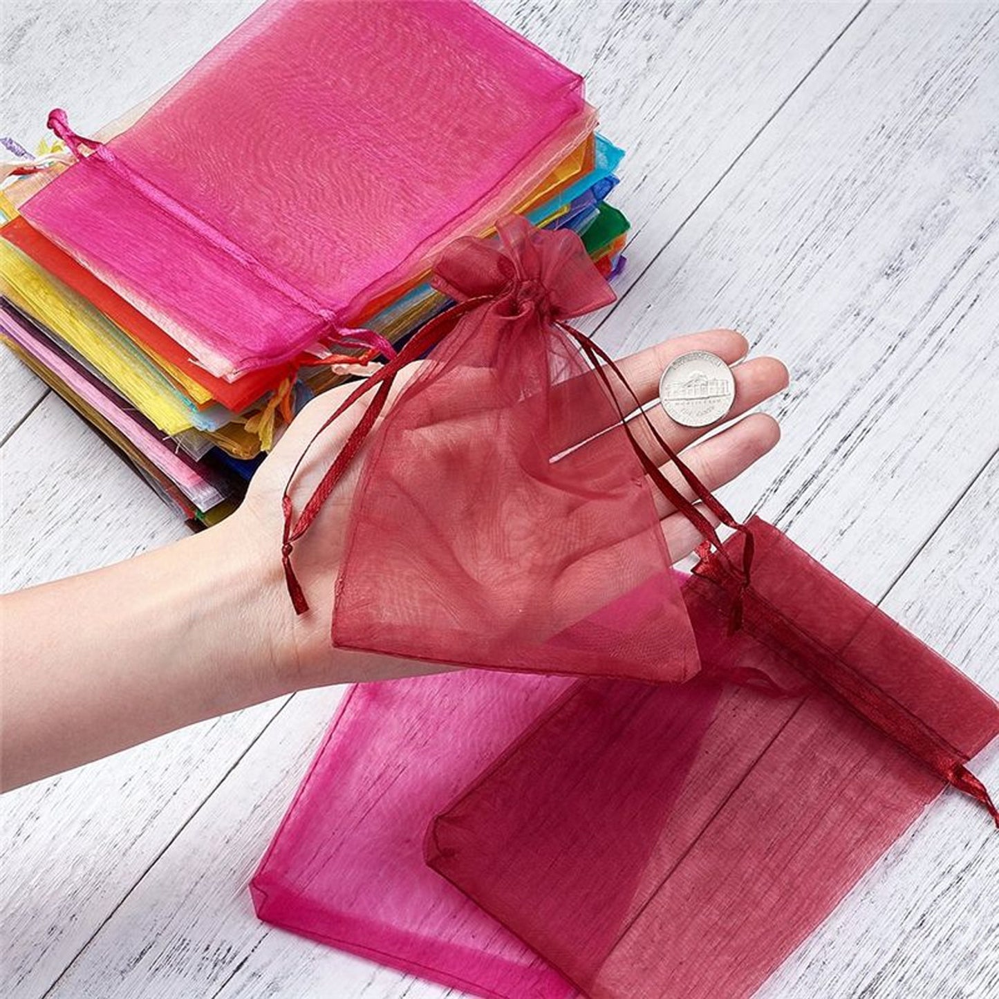 Organza Gift Bags Small Mesh Bags Drawstring Gift Bags Christmas Drawstring Organza Gift Bags Wedding Party Festival Gift Bags (50 Pcs Set) - Happy Price - Image 7