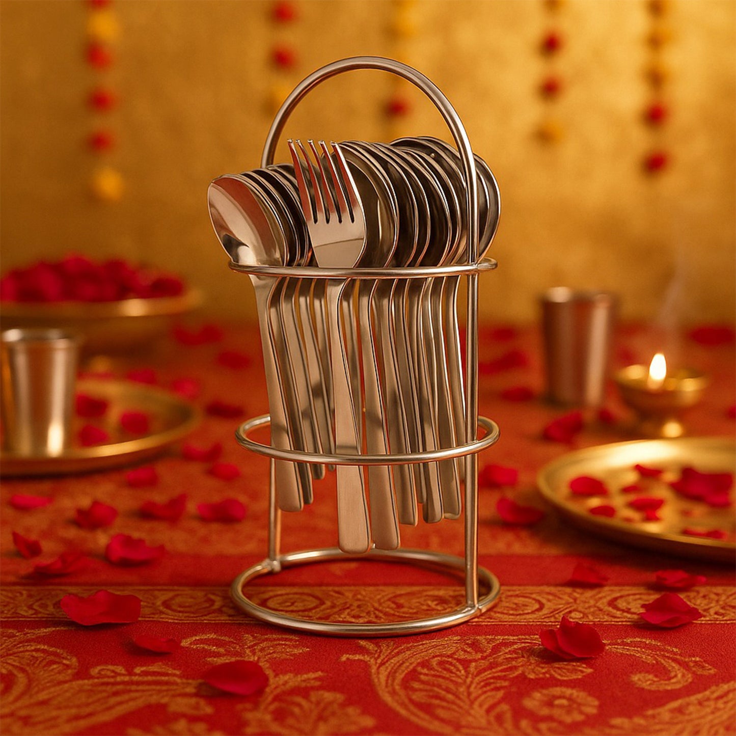 16 Piece Stainless Steel Cutlery Set with Stand - Happy Price - Image 5