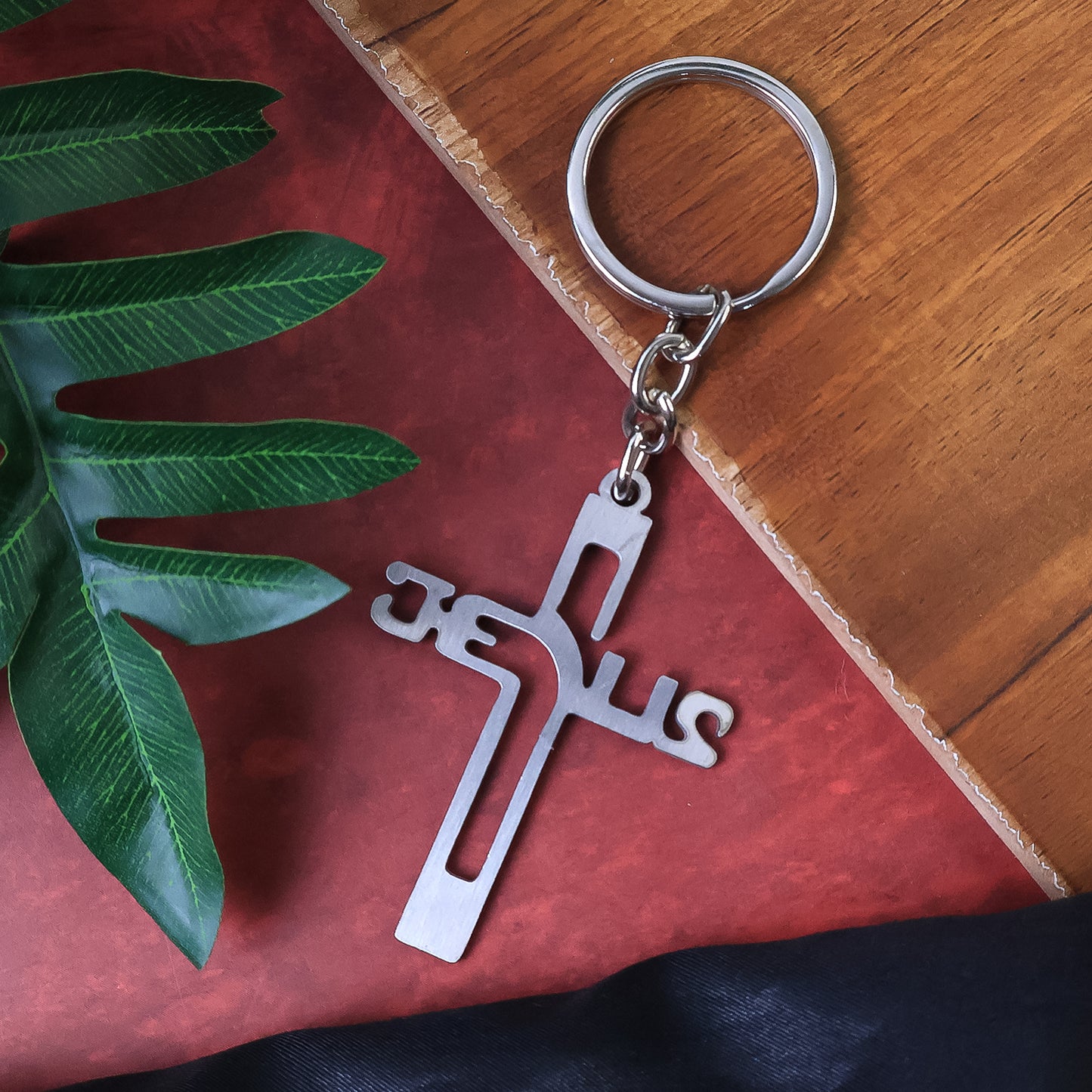Metal Cross Keychain with Gujarati Jesus Script - Faith Key Ring
