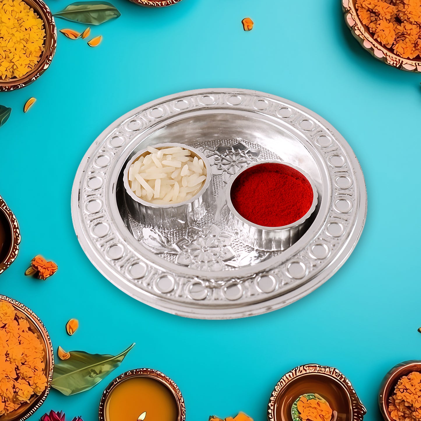 Round Shape Special Puja Thali Kumkum Thali Holder (1 Pc  Small) - Happy Price - Image 3