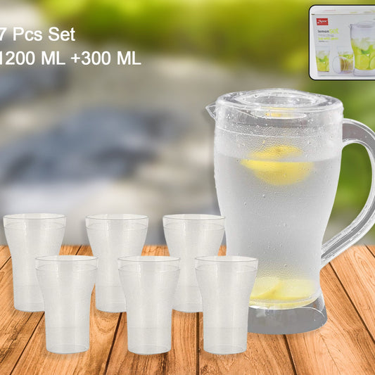 Apex Unbreakable Lemon Jug Set With 6 Glasses  1200ml Jug + 300ml Glasses Approx - Happy Price - Image 1