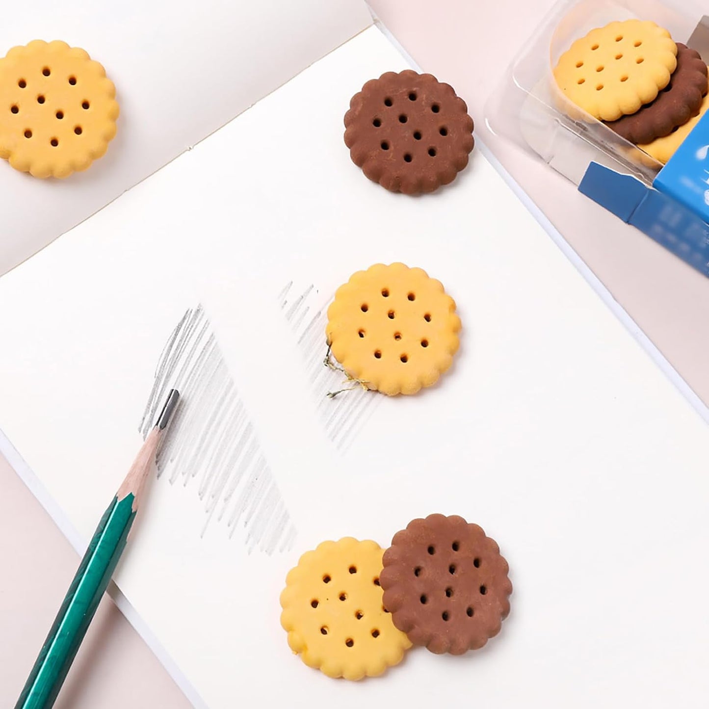 Pack Of 6 Erasers Erasers Stationery School Rubber Schools Sketches Office Sign Kid Party Favour Gift Toy Gift Creative Christmas Birthday Gift In Shape Biscuits (6 Pcs Set) - Happy Price - Image 3