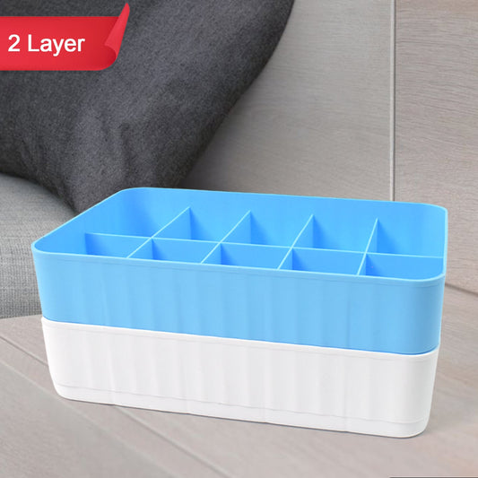 Multi-function Desktop Drawer Storage Box 10 Grid Underwear Socks Box (2 Pc Set) - Happy Price - Image 1