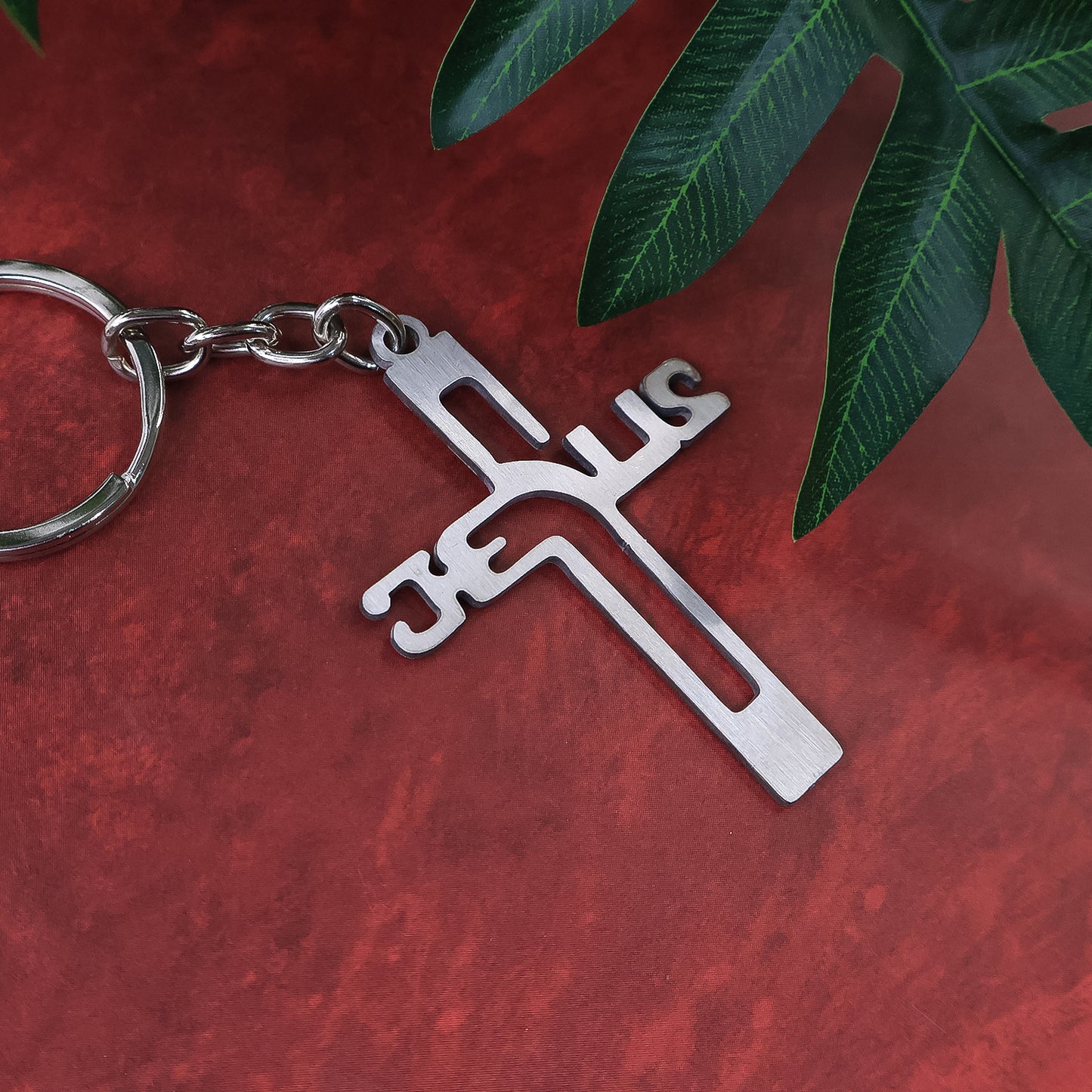 Metal Cross Keychain with Gujarati Jesus Script - Faith Key Ring