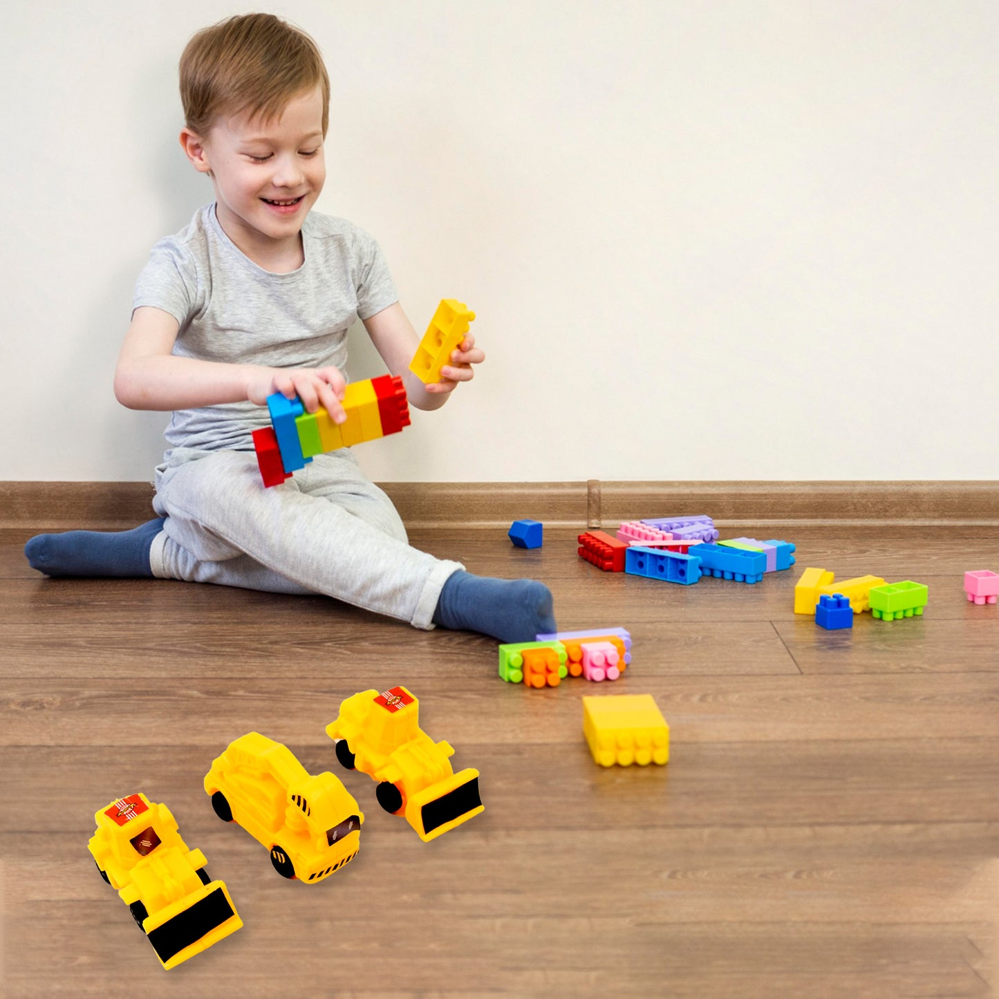 Vehicle Car Engineering Automobile Construction Car Toys Set For Children Kids Crane Excavator Road Roller Forklift Mixer Truck Transporter Truck Machine Construction Toys (6 Pcs Set) - Happy Price - Image 3