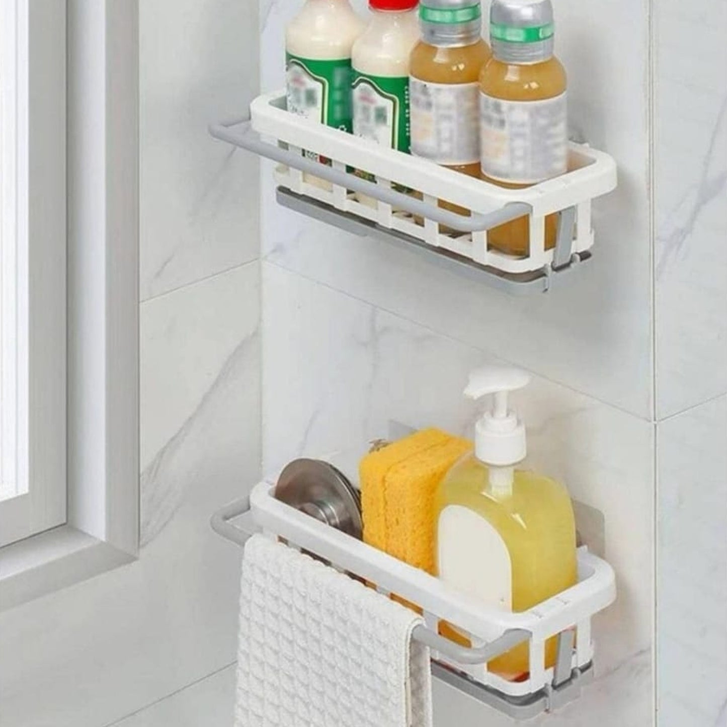 Multipurpose Platic Hanging Drain Rack Retractable Sponge Storage Hanging Rack With Adhesive Hook For Kitchen And Bathroom Dishcloth Holders Basket Drying Tray Organizer - Happy Price - Image 7