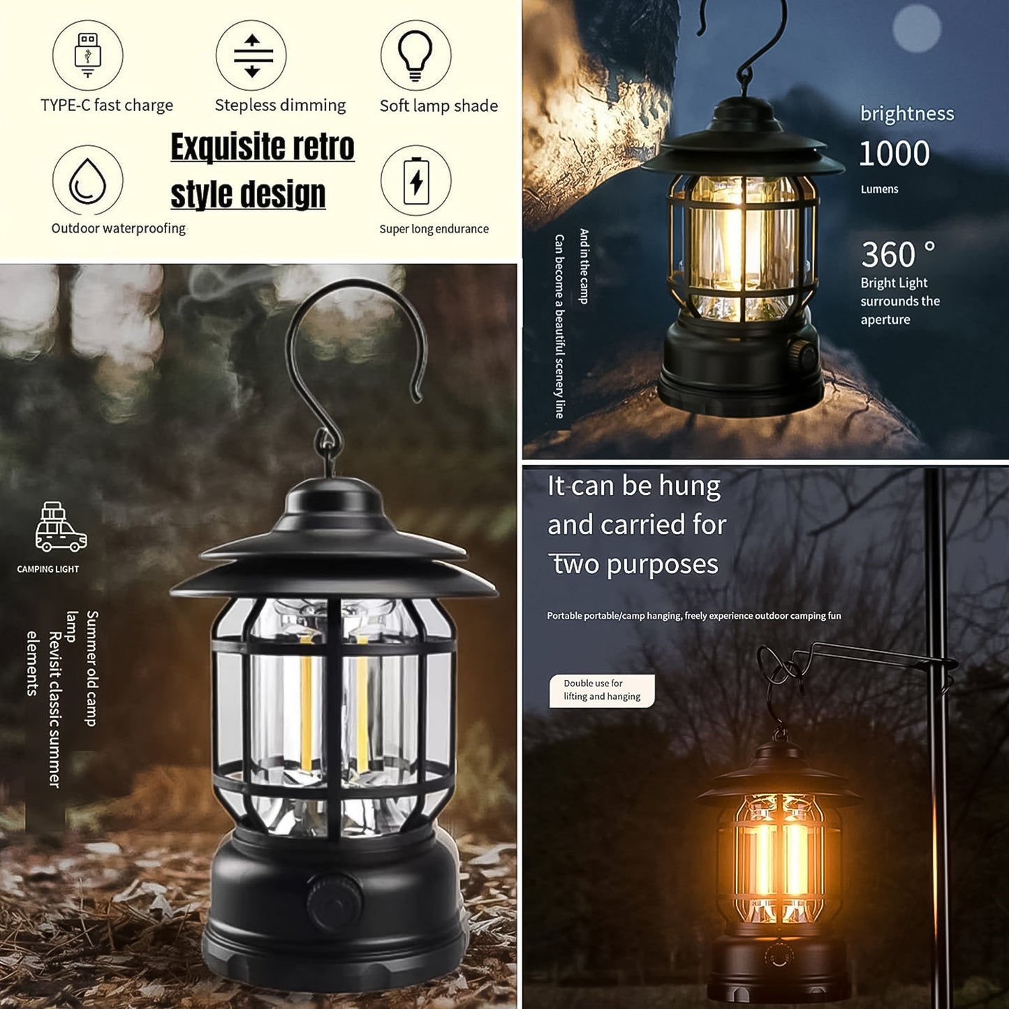 Led Camping Light Retro Style Lighting Battery Type-c Rechargeable (1 Pc) - Happy Price - Image 5