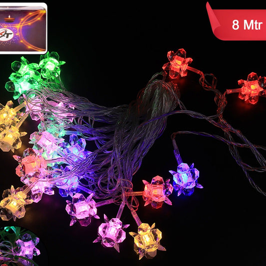 8 Meter Multi-Color Crystal Flower LED String Lights for Festive Decor