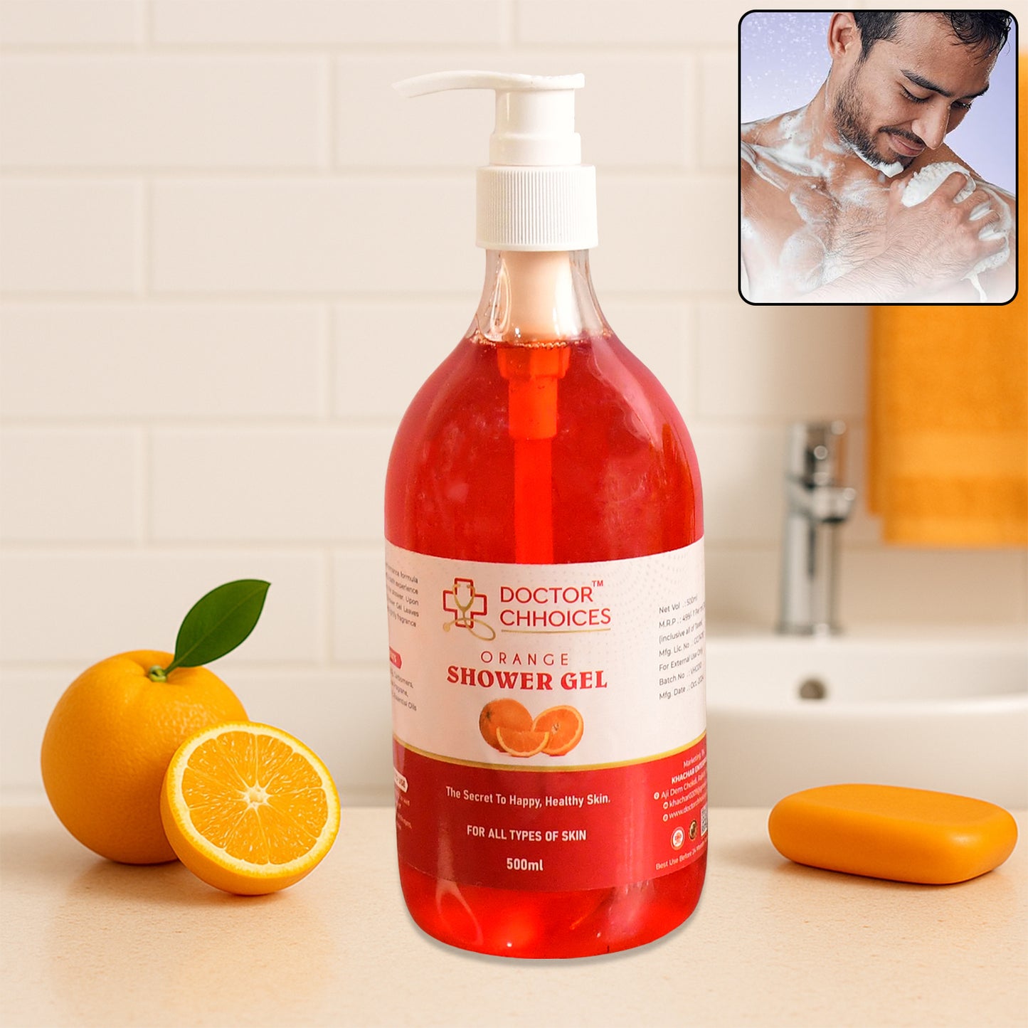 HappySkin Orange Shower Gel 500ml - Refreshing Body Wash for All Skin Types (1 Pc)
