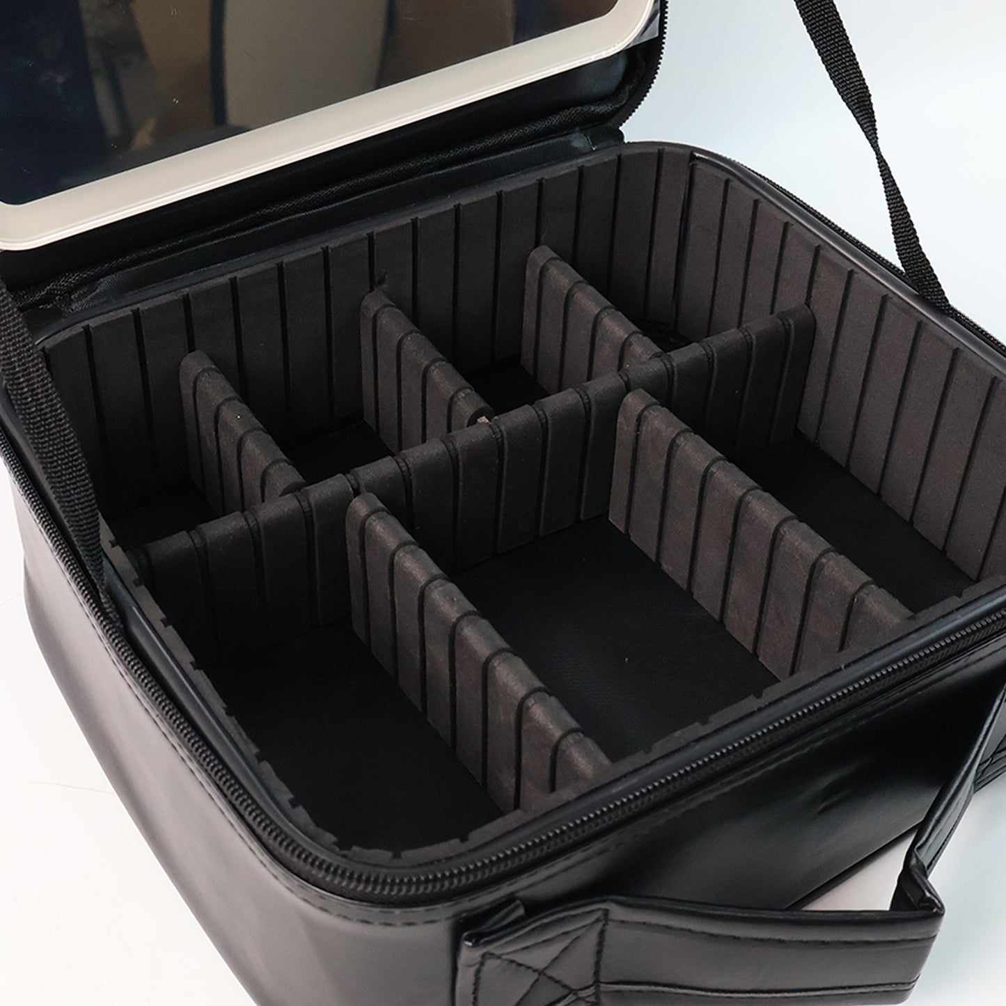 Black LED Makeup Organizer Box with Touch Mirror & USB Charging (1 Pc)