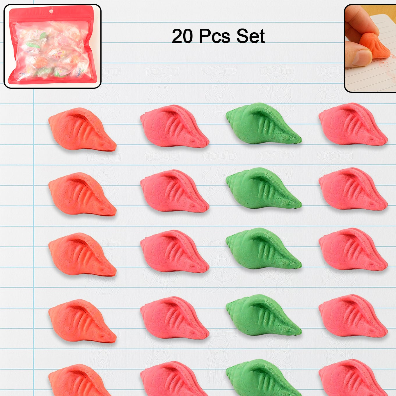 Shankh Shape Eraser Rubber (20 Pc  Mix Colour  Design) - Happy Price - Image 1