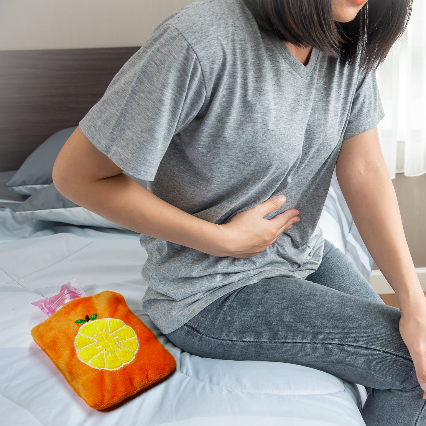 Orange Small Hot Water Bag With Cover For Pain Relief Neck Shoulder Pain And Hand Feet Warmer Menstrual Cramps. - Happy Price - Image 2