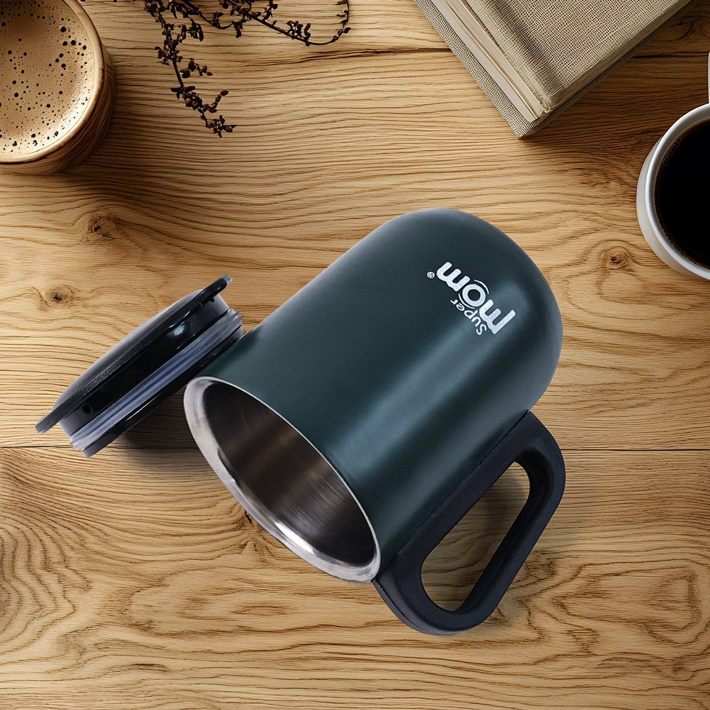 Supermom Metallic Stainless Steel Insulated Mug With Lid Approx 300ml (1 Pc) - Happy Price - Image 5