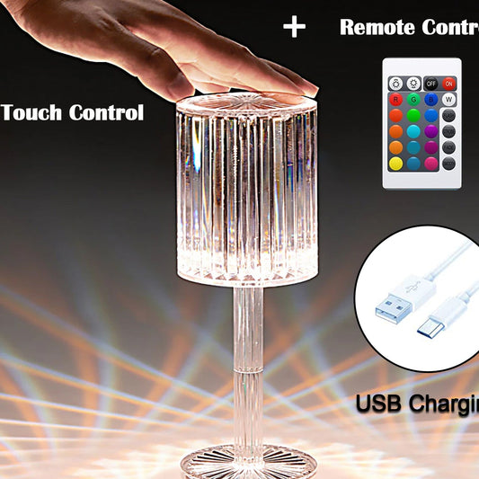 Crystal Table Lamp  Touch Control Atmosphere Nightstand Lamp With Usb Charging Line - Happy Price - Image 1