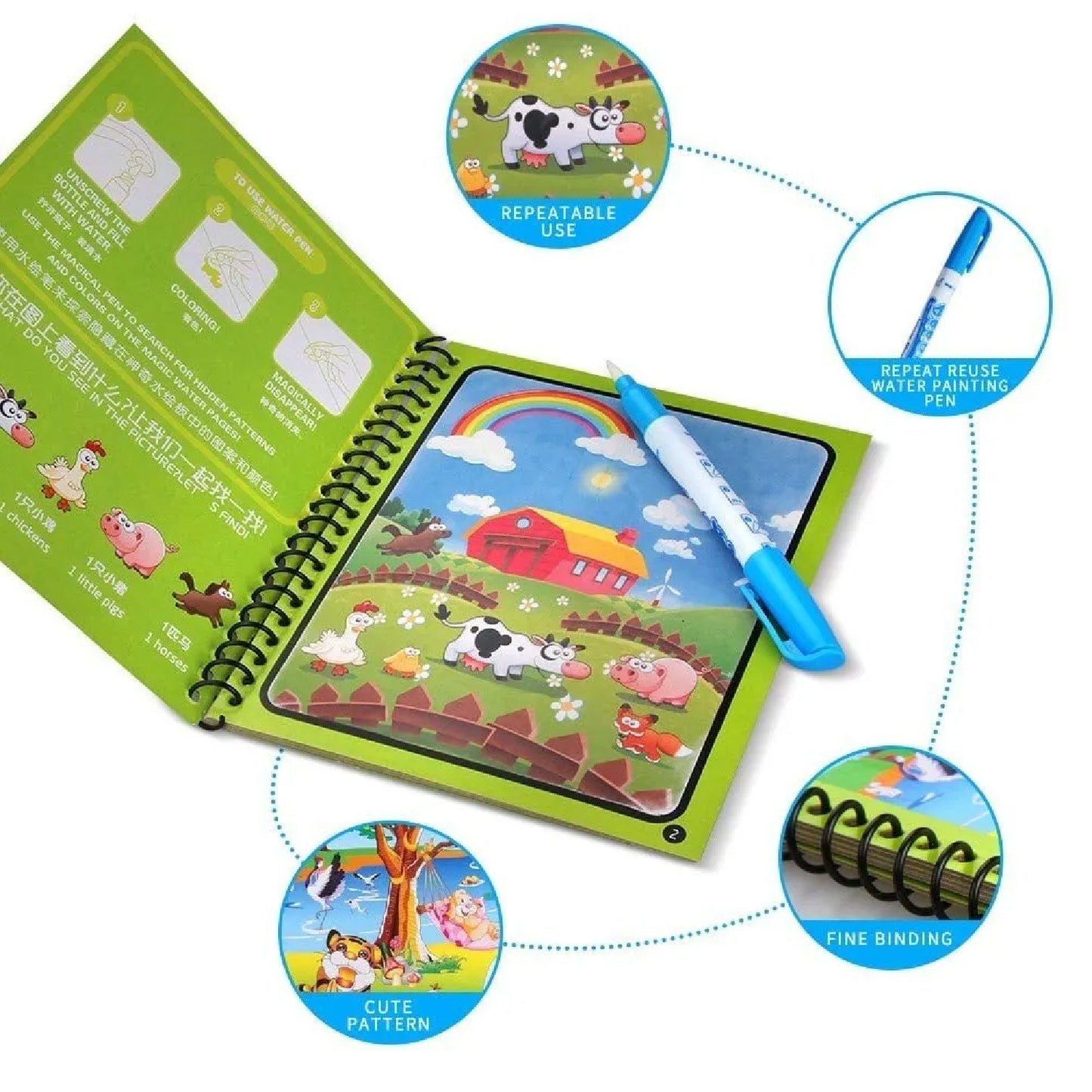 Magic Water Quick Dry Book Water Coloring Book Doodle With Magic Pen Painting Board - Happy Price - Image 5