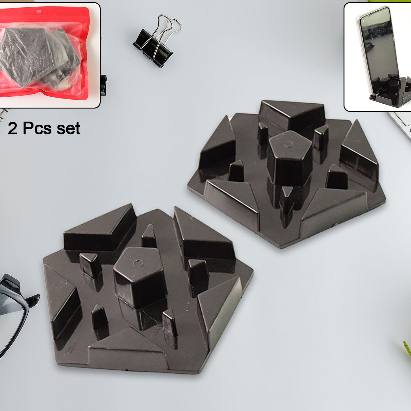 2 Pc Mobile Phone Stand Holder, Multi-Angle Plastic Desk Cradle for Smartphones
