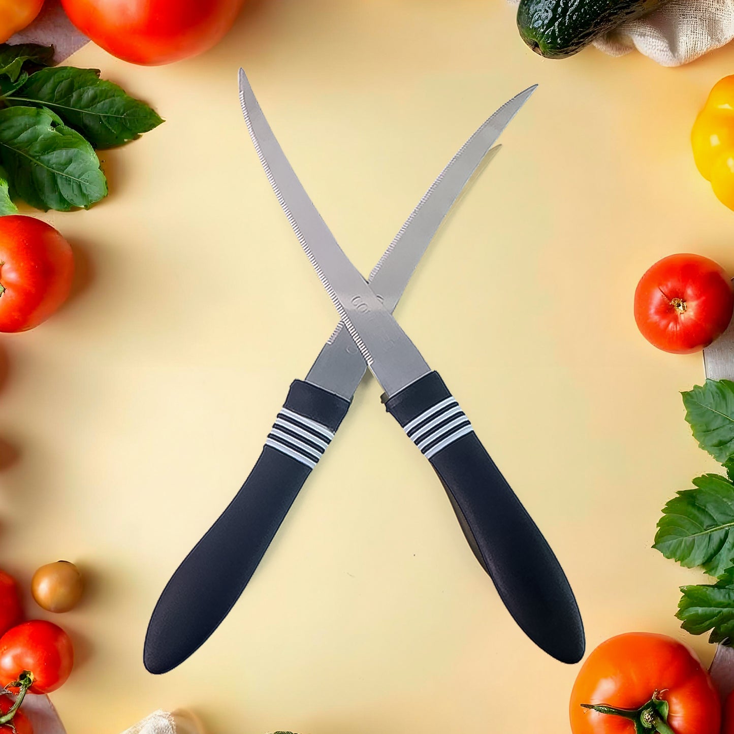 Premium Curved Serrated Stainless Steel Kitchen Knife Set (Mix Color  2 Pc) - Happy Price - Image 5
