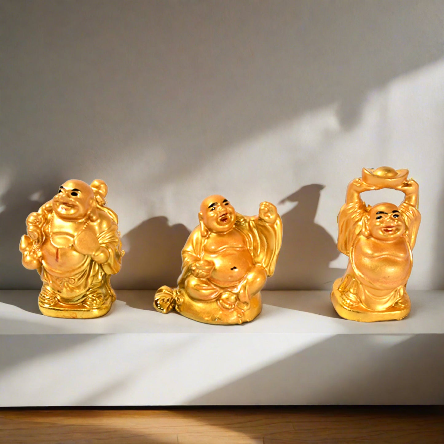 Golden Laughing Buddha Set Of Six Pieces Statue For Happiness Wealth  Good Luck Decor For Wealth And Success (6 Pcs Set) - Happy Price - Image 3