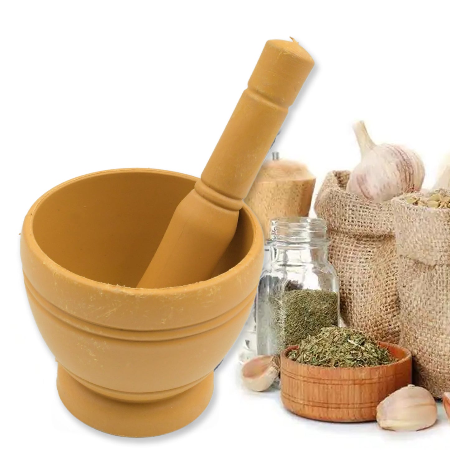 Natural Stone Mortar and Pestle Set for Spices & Herbs - Traditional Indian Khalbatta