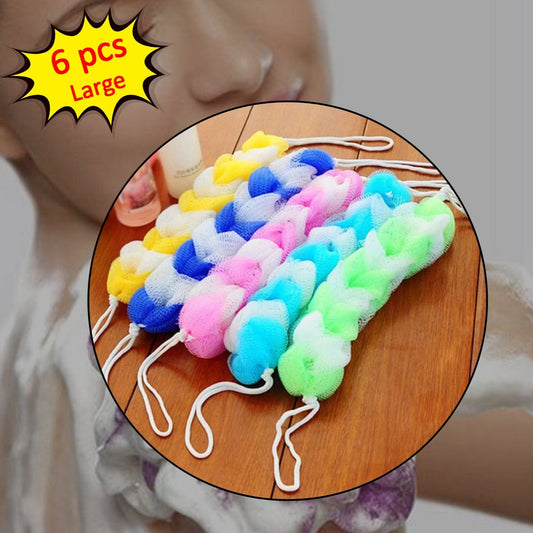 Hanging Bath Shower Long Loofah Sponge Pouf Body Scrubber (Pack Of 6) - Happy Price - Image 1