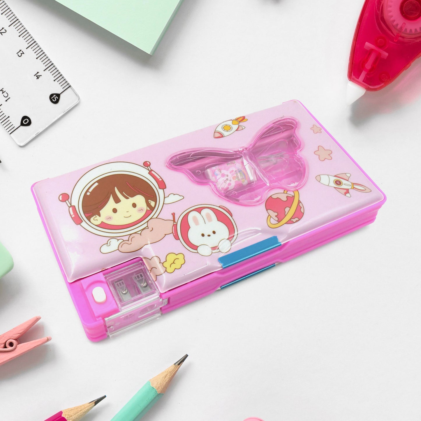Printed Pencil Case For Kidsmulti Compartment Compass Pencil Box With Sharpener Eraser Pencil  Scale School Supplies Pencil Compass Boxstationery Case (Pack Of 1) - Happy Price - Image 2