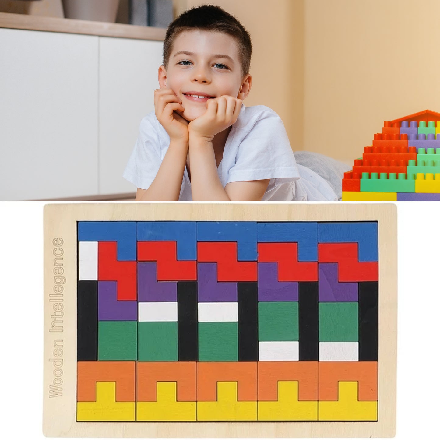 Wooden Blocks Puzzle Childrens Educational Toys Russian Block Block Puzzle For Early Childhood Education And Relaxing Brain Toys Help Prevent - Happy Price - Image 2