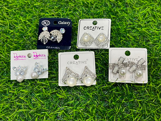 Pearl & Crystal Earrings Combo for Women – Set of 5 Pairs | Stylish Statement & Party Wear Earrings
