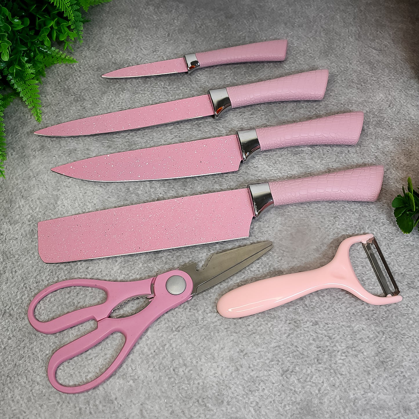 Stainless Steel Non Stick Ceramic Coating 6 Pcs Chef Kitchen Knife Set With Scissor  Peeler - Happy Price - Image 2
