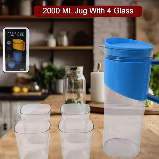 Transparent Stylish Premium Jug With Elegant Handle (2000 Ml Jug Approx  4 Pcs Plastic Glass) - Happy Price - Image 1