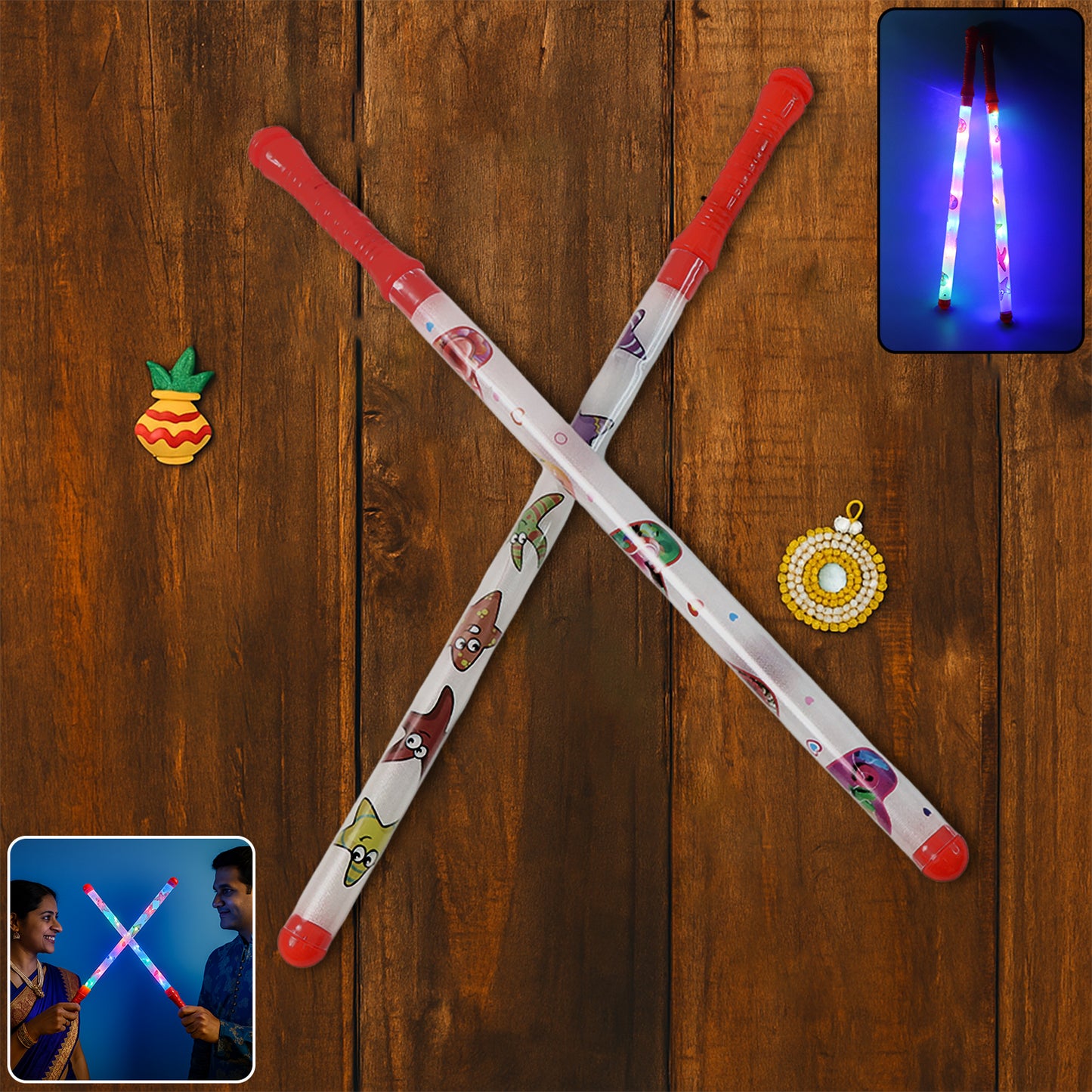 2 Piece LED Dandiya Sticks - Color Changing Light-Up Garba Sticks for Festivals - Happy Price - Image 3